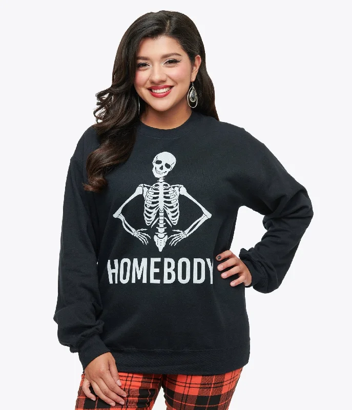 v neck women cardigan to elongate the necklineBlack Homebody Skeleton Crewneck Sweater v neck women cardigan to elongate the necklineBlack Homebody Skeleton Crewneck Sweater