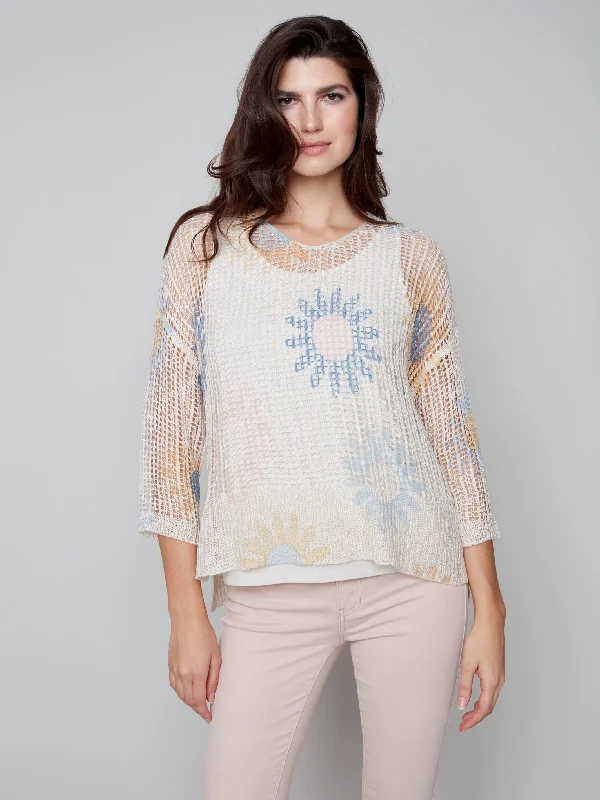 cable knit women cardigan with intricate patternsPrinted Fishnet Crochet Sweater - Natural - C2326 cable knit women cardigan with intricate patternsPrinted Fishnet Crochet Sweater - Natural - C2326