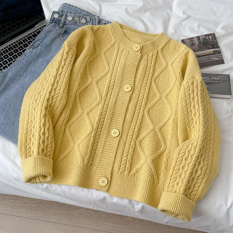 cropped women cardigan to pair with high - waisted jeansCable Knit Round Neck Cardigan (7 Colors) cropped women cardigan to pair with high - waisted jeansCable Knit Round Neck Cardigan (7 Colors)