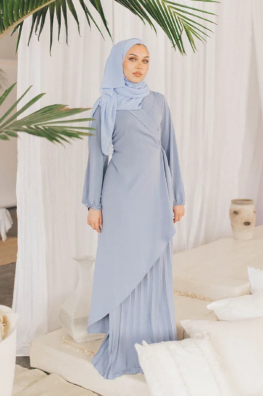 cropped women cardigan to pair with high - waisted jeansDella Pleat Wrap Dress- Dusty Blue cropped women cardigan to pair with high - waisted jeansDella Pleat Wrap Dress- Dusty Blue
