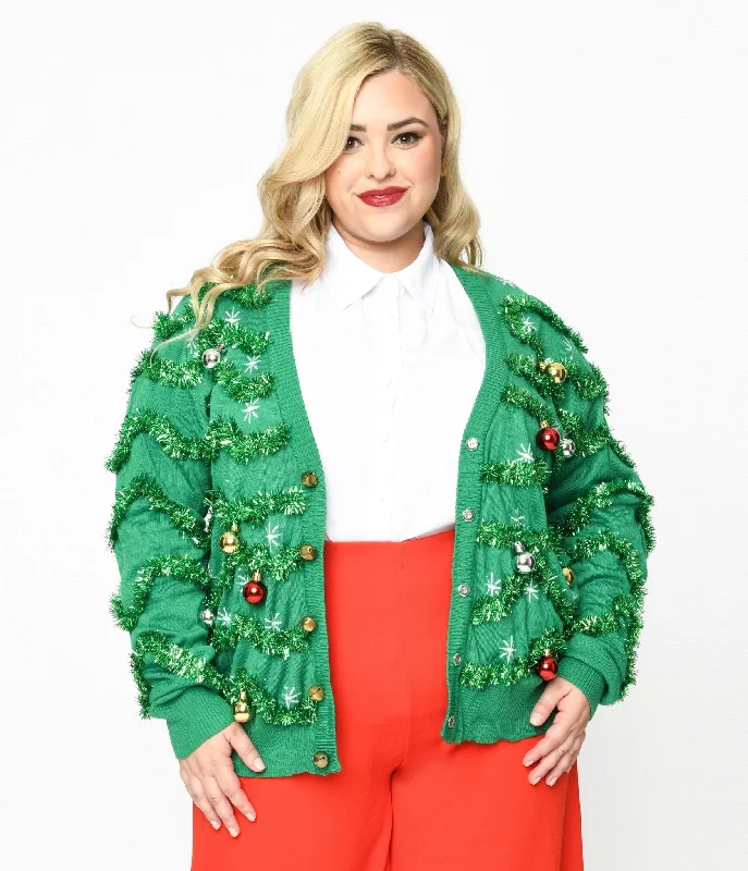 oversized women cardigan for a trendy and cozy lookGreen Garland & Ornament Cardigan oversized women cardigan for a trendy and cozy lookGreen Garland & Ornament Cardigan