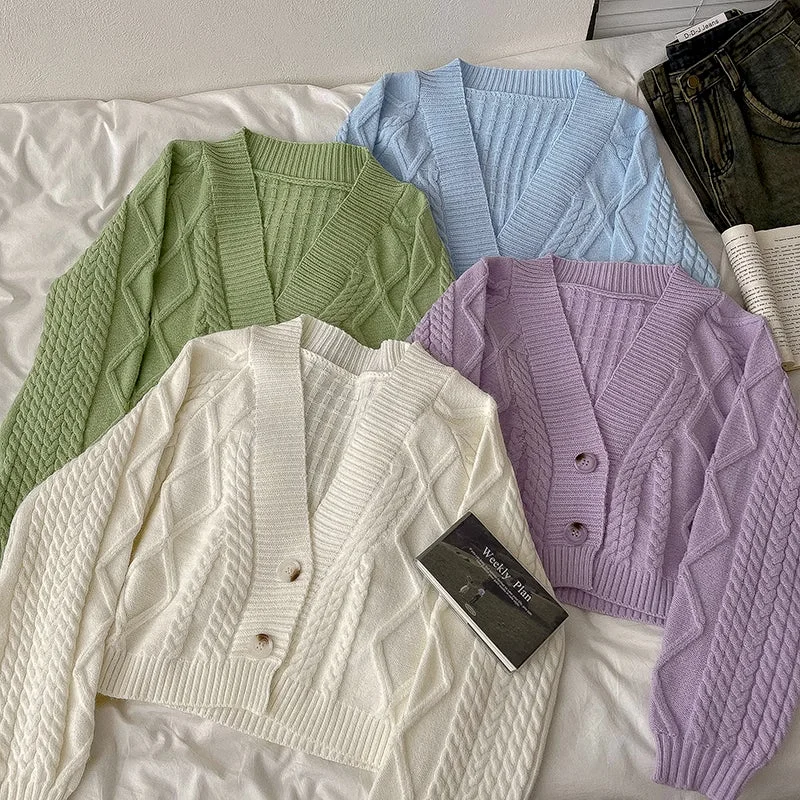 plus size women cardigan for comfortable layeringPastel Cropped Cable Knit Cardigan (4 Colors) plus size women cardigan for comfortable layeringPastel Cropped Cable Knit Cardigan (4 Colors)