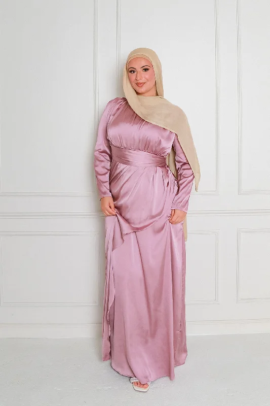 boyfriend style women cardigan for a relaxed fitSarai Layer Satin Dress- Dusty Rose Pink boyfriend style women cardigan for a relaxed fitSarai Layer Satin Dress- Dusty Rose Pink