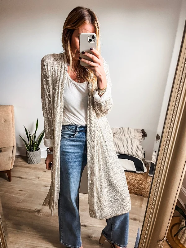 ribbed women cardigan with a classic textureSequin Longline Coatigan
