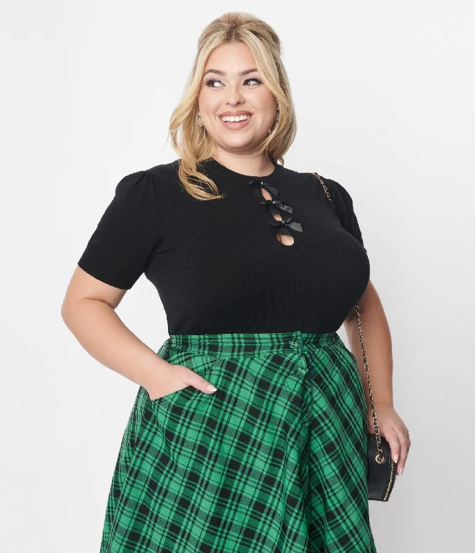plus size women cardigan for comfortable layeringUnique Vintage Black Satin Bow Cutout Sweater plus size women cardigan for comfortable layeringUnique Vintage Black Satin Bow Cutout Sweater