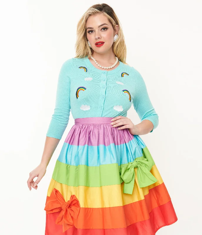 cable knit women cardigan with intricate patternsUnique Vintage Sky Blue & Rainbow Embroidered Bookworm Cardigan cable knit women cardigan with intricate patternsUnique Vintage Sky Blue & Rainbow Embroidered Bookworm Cardigan
