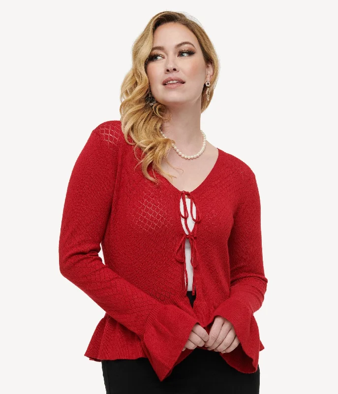 hand knitted women cardigan with artisanal charmVoodoo Vixen 1970s Red Diamond Knit Cardigan hand knitted women cardigan with artisanal charmVoodoo Vixen 1970s Red Diamond Knit Cardigan