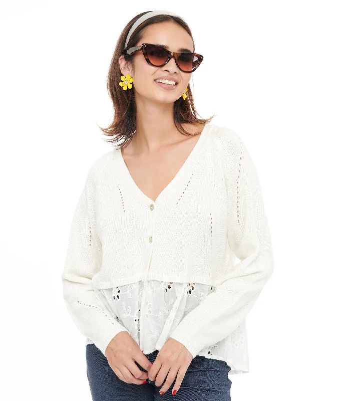 organic cotton women cardigan for an eco - friendly choiceWhite Floral Peplum Knit Cardigan organic cotton women cardigan for an eco - friendly choiceWhite Floral Peplum Knit Cardigan