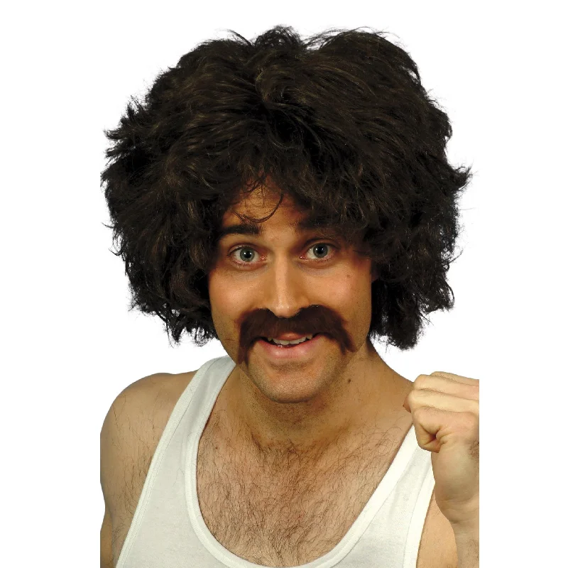 Buy 80s Retro Wig and Tash Brown