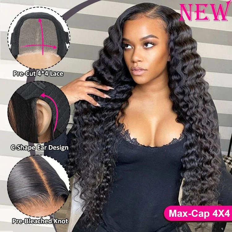 Glueless Max-cap Superlove Wear Go Pre-Cut 20 inch Deep Wave Human Hair Wig