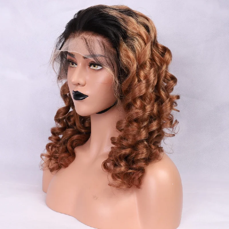 Beeos 13X6 SKINLIKE Real HD Lace 1BT30# Color Curly Full Frontal Wig Invisible Lace ZH031