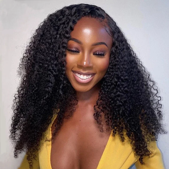 Sunber 26Inch Afro Kinky Curly 5x5 HD Transparent Lace Closure Wig 180% Density Glueless Human Hair Wig