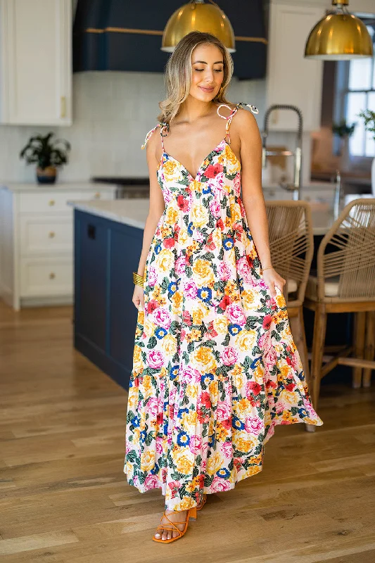 Sleeveless Women Dress in Bright Colors for Summer PartiesSleeveless Women Dress in Bright Colors for Summer PartiesSoleil Tie-Shoulder Maxi Dress - Monet Sleeveless Women Dress in Bright Colors for Summer PartiesSleeveless Women Dress in Bright Colors for Summer PartiesSoleil Tie-Shoulder Maxi Dress - Monet