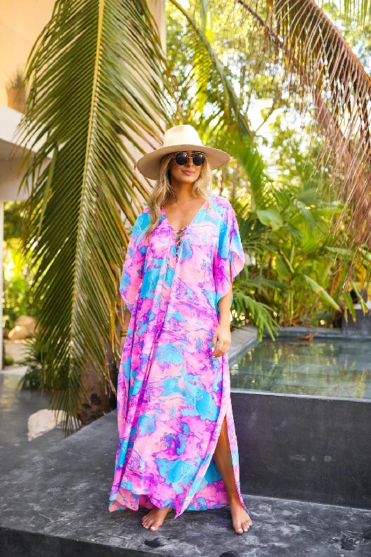 Long - Sleeve Women Dress in Velvet for a Luxurious Winter LookLong - Sleeve Women Dress in Velvet for a Luxurious Winter LookTortolla Caftan Maxi Dress - Electro Pop