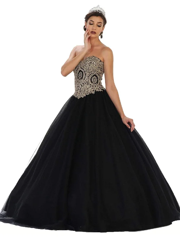 Sleeveless Women Dress in Bright Colors for Summer PartiesSleeveless Women Dress in Bright Colors for Summer PartiesMay Queen - Strapless Sweetheart Gilded Quinceanera Ballgown LK-74