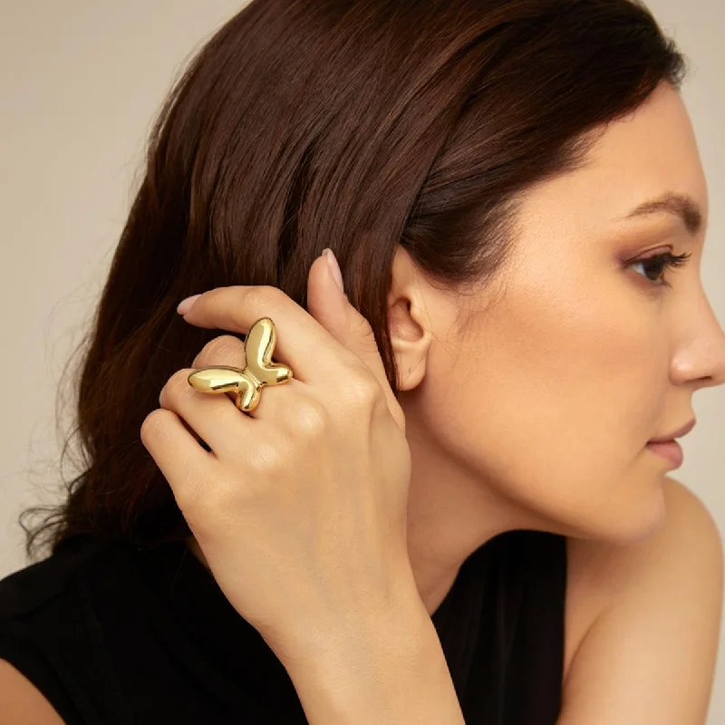 Ruffled Bodysuits with a Playful and Feminine Touch18K Gold-Plated Stainless Steel Butterfly Ring Ruffled Bodysuits with a Playful and Feminine Touch18K Gold-Plated Stainless Steel Butterfly Ring