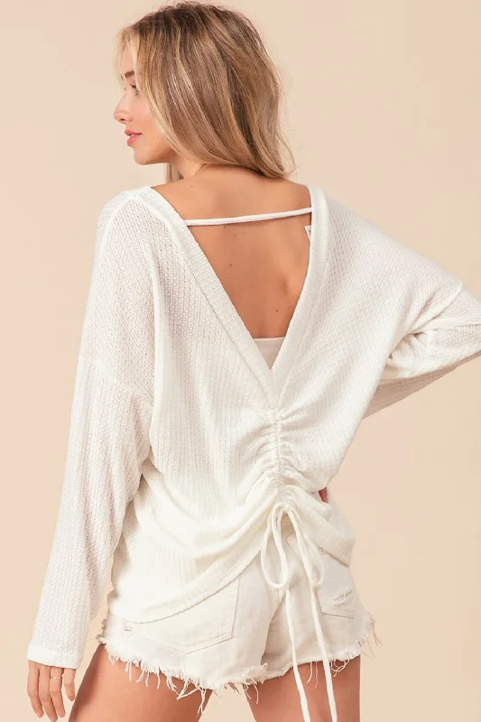 Cut - Out Bodysuits for a Trendy and Fashion - Forward StyleWaffled Backless Drawstring T-Shirt Cut - Out Bodysuits for a Trendy and Fashion - Forward StyleWaffled Backless Drawstring T-Shirt