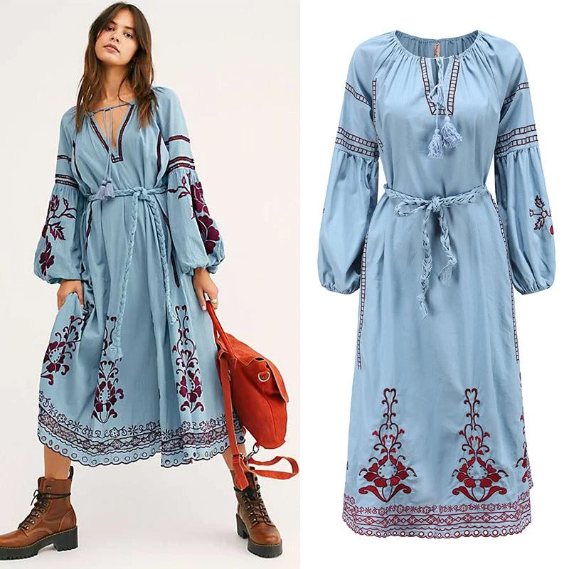 Button - Front Bodysuits with a Classic and Timeless AppealBoho Embroidered Tie-Neck Midi Dress Button - Front Bodysuits with a Classic and Timeless AppealBoho Embroidered Tie-Neck Midi Dress