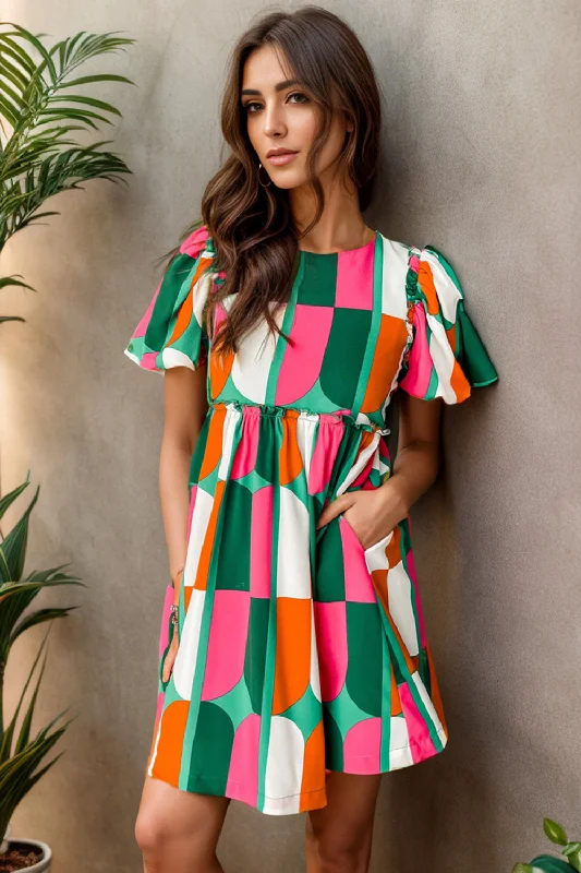 Crop Bodysuits to Pair with High - Waisted BottomsColor Block Round Neck Short Sleeve Dress Crop Bodysuits to Pair with High - Waisted BottomsColor Block Round Neck Short Sleeve Dress
