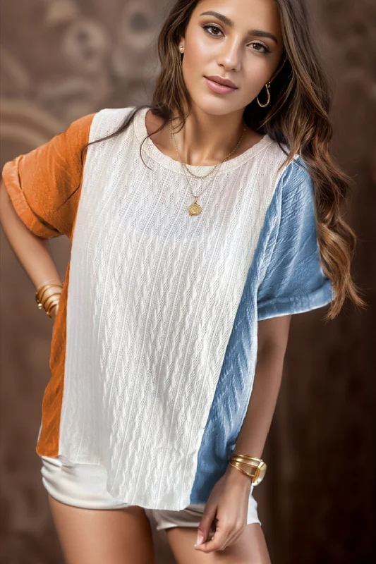 Neon Bodysuits to Stand Out at PartiesColor Block Round Neck Short Sleeve T-Shirt