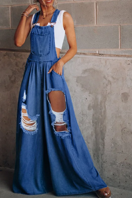 Compression Bodysuits for Post - Workout RecoveryDistressed Wide Leg Denim Overalls