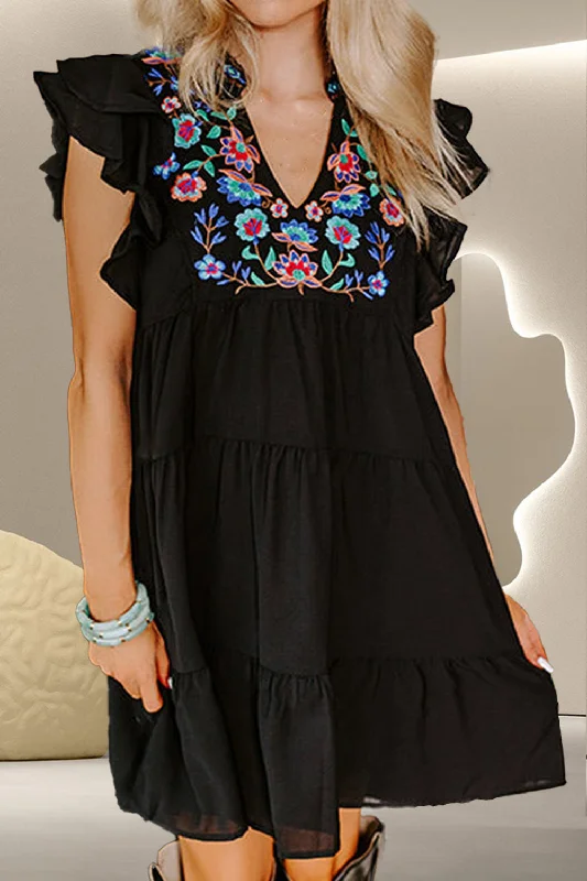 Maternity Bodysuits for Expecting Mothers' ComfortEmbroidered Ruffled Cap Sleeve Mini Dress Maternity Bodysuits for Expecting Mothers' ComfortEmbroidered Ruffled Cap Sleeve Mini Dress