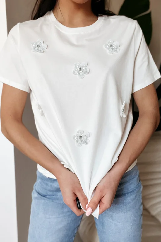 Metallic Bodysuits for a Glitzy and Glamorous Night OutFlower Round Neck Short Sleeve T-Shirt
