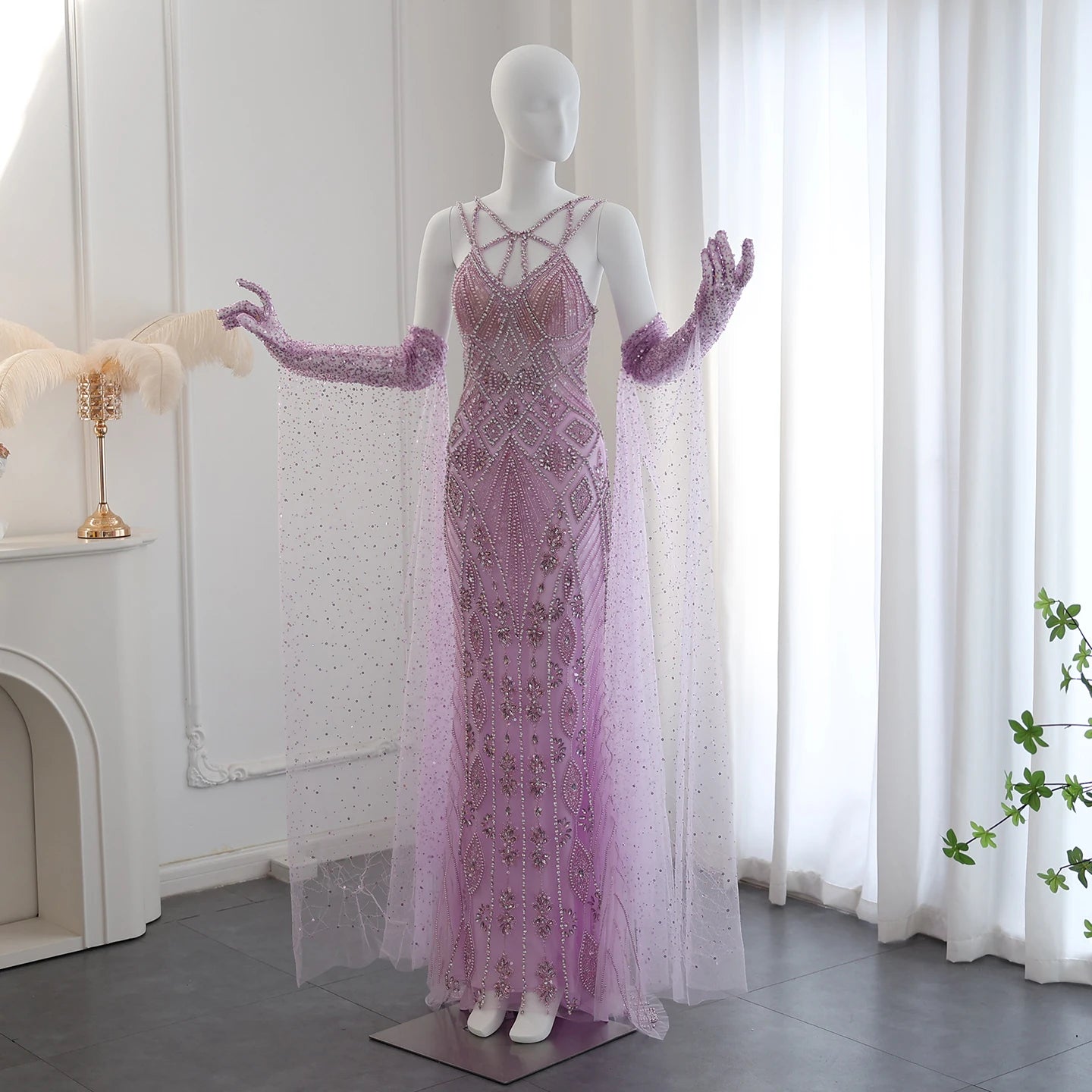 Cut - Out Bodysuits for a Trendy and Fashion - Forward StyleLuxury Beaded Long Dress with Gloves Cut - Out Bodysuits for a Trendy and Fashion - Forward StyleLuxury Beaded Long Dress with Gloves