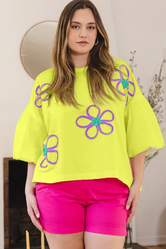 Crop Bodysuits to Pair with High - Waisted BottomsFlower Embroidery Detail T-Shirt