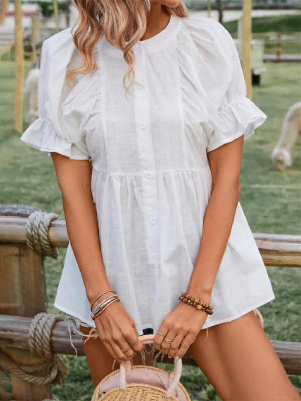 Lace Bodysuits for a Sexy and Elegant Bedroom LookPeplum Round Neck Flounce Sleeve Blouse Lace Bodysuits for a Sexy and Elegant Bedroom LookPeplum Round Neck Flounce Sleeve Blouse