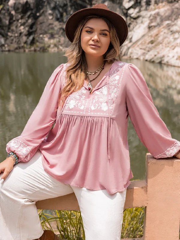 Long - Sleeve Bodysuits for Cold Weather LayeringPlus Size Tie Neck Puff Sleeve Blouse Long - Sleeve Bodysuits for Cold Weather LayeringPlus Size Tie Neck Puff Sleeve Blouse