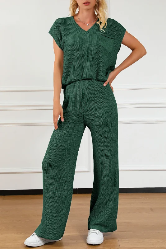 Seamless Bodysuits for a Smooth Underwear LookPocketed V-Neck Top and Wide Leg Sweater Set