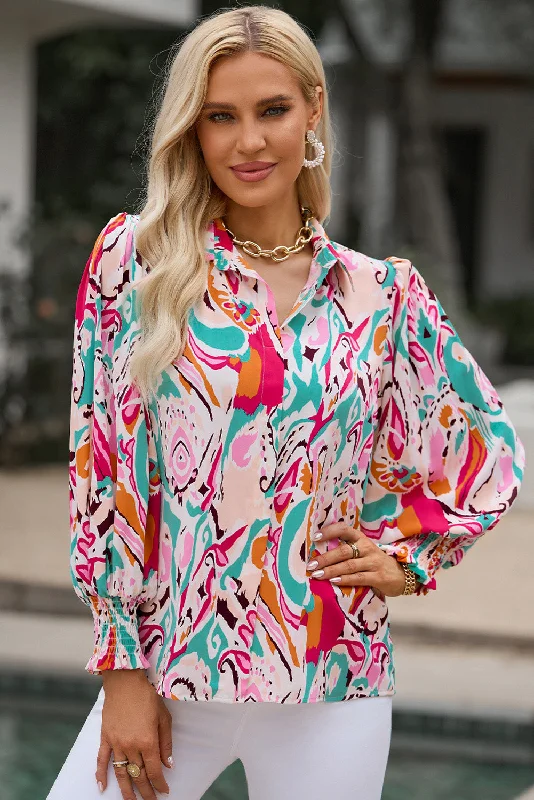 Plus - Size Bodysuits with a Comfortable and Flattering FitPrinted Puff Sleeve Collared Blouse Plus - Size Bodysuits with a Comfortable and Flattering FitPrinted Puff Sleeve Collared Blouse