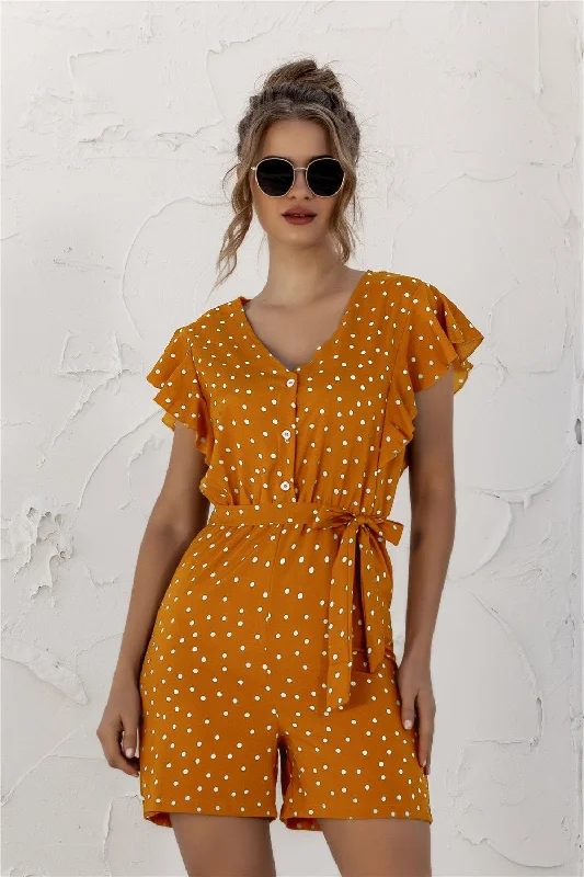Maternity Bodysuits for Expecting Mothers' ComfortRuffled Polka Dot Half Button Romper Maternity Bodysuits for Expecting Mothers' ComfortRuffled Polka Dot Half Button Romper