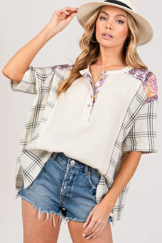 Lace Bodysuits for a Sexy and Elegant Bedroom LookPlaid Half Button Gauze Top