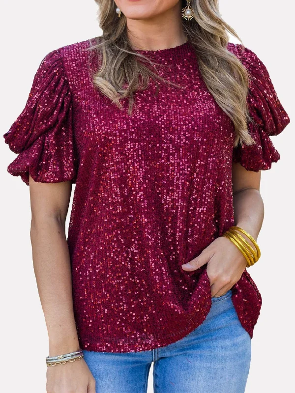 Organic Cotton Bodysuits for an Eco - Friendly and Comfortable OptionSequin Round Neck Short Sleeve Blouse Organic Cotton Bodysuits for an Eco - Friendly and Comfortable OptionSequin Round Neck Short Sleeve Blouse
