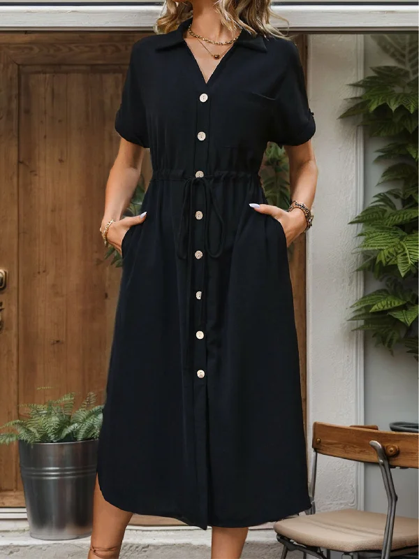 High - Neck Bodysuits for a Modest and Sophisticated LookSlit Drawstring Button Up Short Sleeve Midi Dress High - Neck Bodysuits for a Modest and Sophisticated LookSlit Drawstring Button Up Short Sleeve Midi Dress