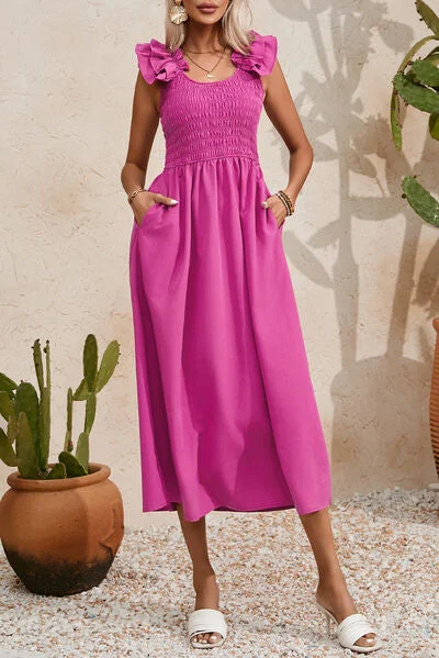 Seamless Bodysuits for a Smooth Underwear LookSmocked Ruffled Scoop Neck Midi Dress