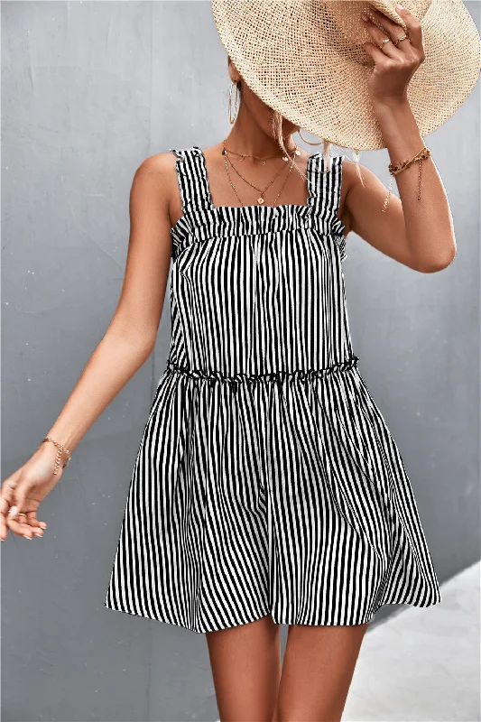 Mesh Bodysuits for a Bold and Edgy Fashion StatementStriped Frill Trim Square Neck Dress Mesh Bodysuits for a Bold and Edgy Fashion StatementStriped Frill Trim Square Neck Dress