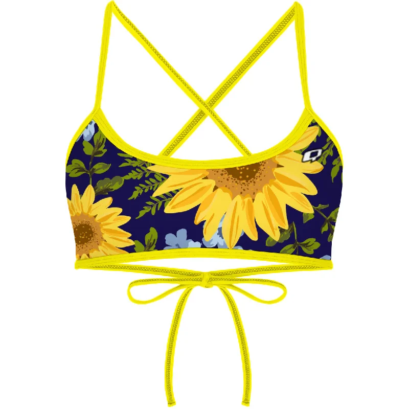 Ruched women swimwear with fabric gathers for a slimming effectBlue Sunflower - Ciara Tieback Bikini Top Ruched women swimwear with fabric gathers for a slimming effectBlue Sunflower - Ciara Tieback Bikini Top