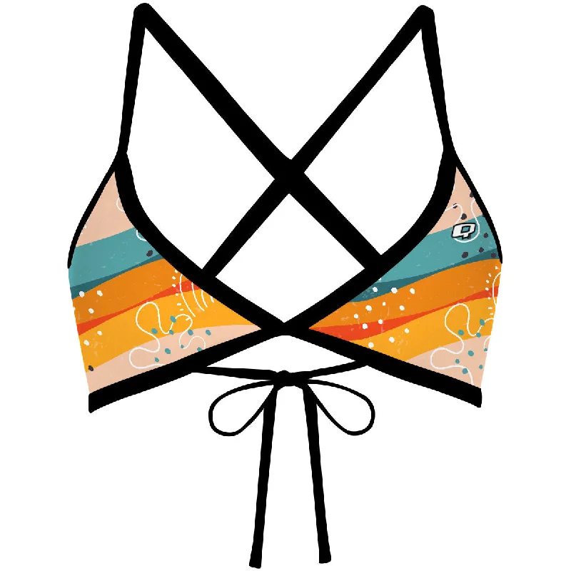 Lace - trimmed women swimwear for an elegant and romantic touchSunset Stripes - Tieback Bikini Top Lace - trimmed women swimwear for an elegant and romantic touchSunset Stripes - Tieback Bikini Top