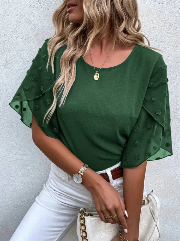 Convertible Straps Bodysuits for Multiple Styling OptionsSwiss Dot Round Neck Half Sleeve Blouse Convertible Straps Bodysuits for Multiple Styling OptionsSwiss Dot Round Neck Half Sleeve Blouse