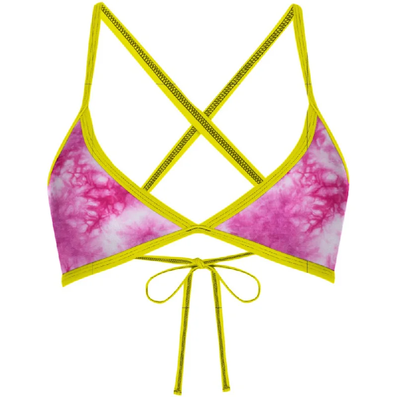 Long - sleeve women swimwear for extra sun protection and modestyTie Dye Pink Tieback Bikini Top Long - sleeve women swimwear for extra sun protection and modestyTie Dye Pink Tieback Bikini Top