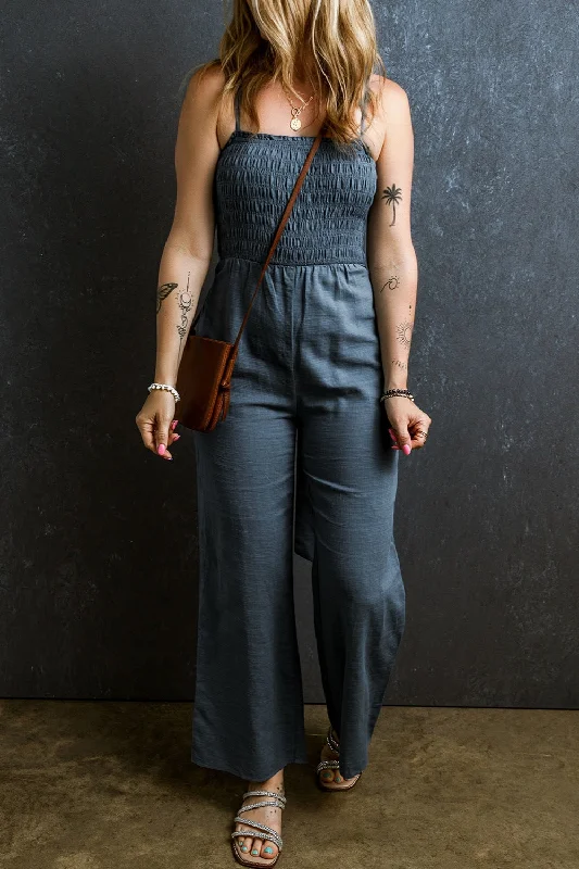 Organic Cotton Bodysuits for an Eco - Friendly and Comfortable OptionTied Smocked Wide Leg Jumpsuit Organic Cotton Bodysuits for an Eco - Friendly and Comfortable OptionTied Smocked Wide Leg Jumpsuit