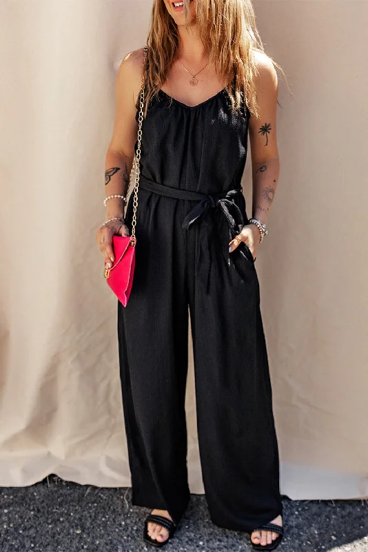 Plus - Size Bodysuits with a Comfortable and Flattering FitTied V-Neck Spaghetti Strap Jumpsuit Plus - Size Bodysuits with a Comfortable and Flattering FitTied V-Neck Spaghetti Strap Jumpsuit