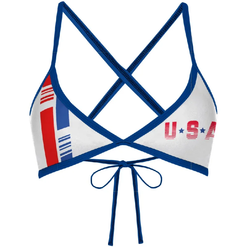 Ruched women swimwear with fabric gathers for a slimming effectUSA Star Tieback Bikini Top Ruched women swimwear with fabric gathers for a slimming effectUSA Star Tieback Bikini Top