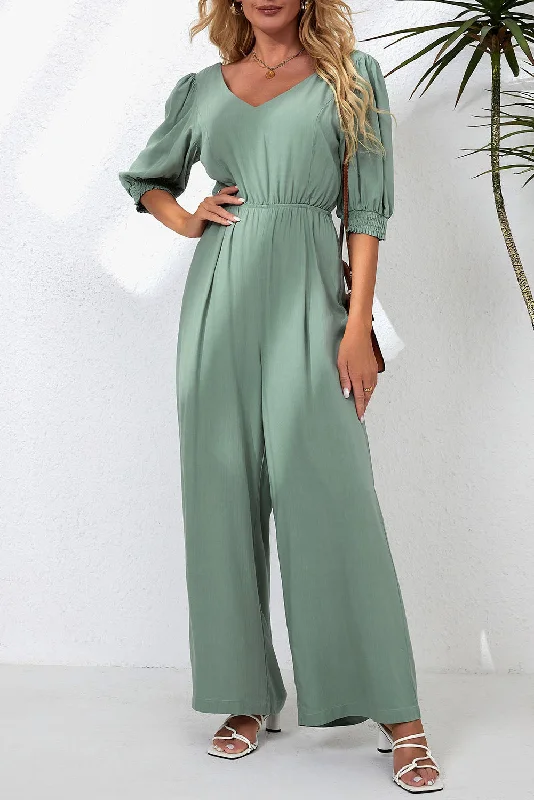 Mesh Bodysuits for a Bold and Edgy Fashion StatementV-Neck Half Sleeve Jumpsuit