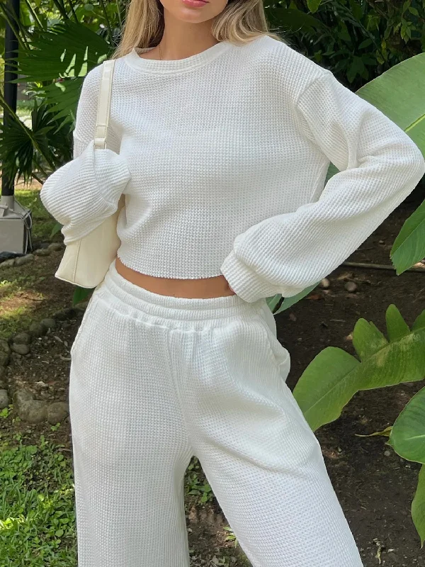 High - Neck Bodysuits for a Modest and Sophisticated LookWaffle-Knit Round Neck Top and Pants Set High - Neck Bodysuits for a Modest and Sophisticated LookWaffle-Knit Round Neck Top and Pants Set